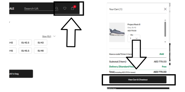 Under Armour view cart